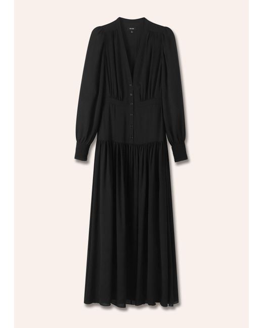 ME+EM Black Silk Statement V-Neck Maxi Dress + Belt