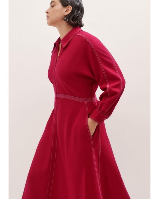 ME+EM Red Travel Tailoring Contrast Stitch Midi Dress