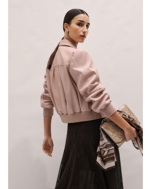 ME+EM Brown Luxe Feminine Bomber Jacket