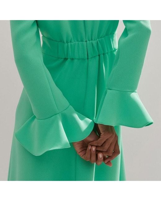 ME+EM Green Fluid Crepe Elegant Midi Dress