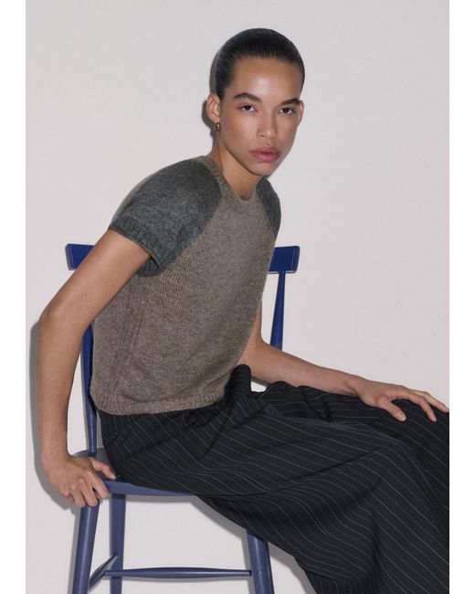 ME+EM Multicolor Merino Cashmere Silk Colour Block Baby Tee Hazelnut-Charcoal
