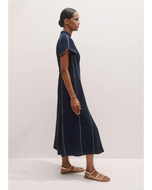 ME+EM Blue Contrast Stitch Midi Dress