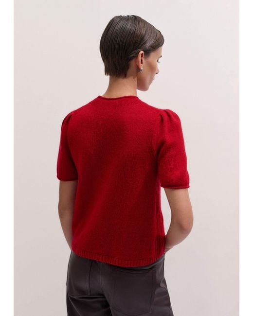 ME+EM Red Merino Cashmere Silk Pouf Sleeve Knit Tee