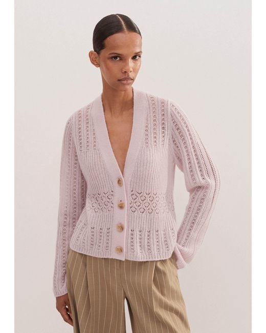 ME+EM Pink Merino Cashmere Silk Lace Stitch Cardigan