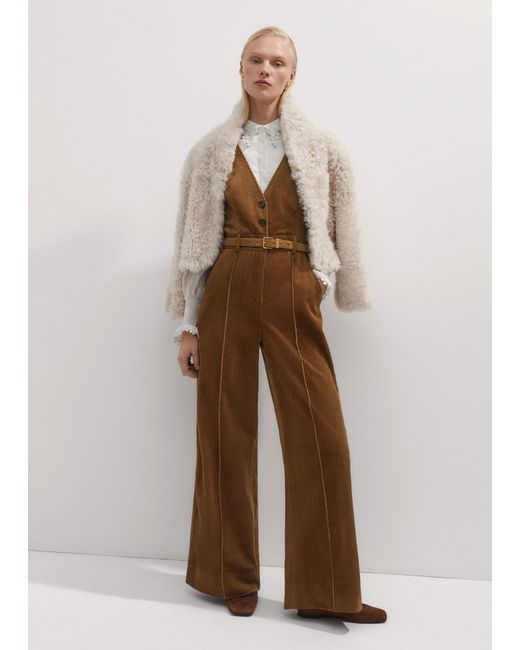 ME+EM Brown Daisy Embroidered Edge Layering Blouse