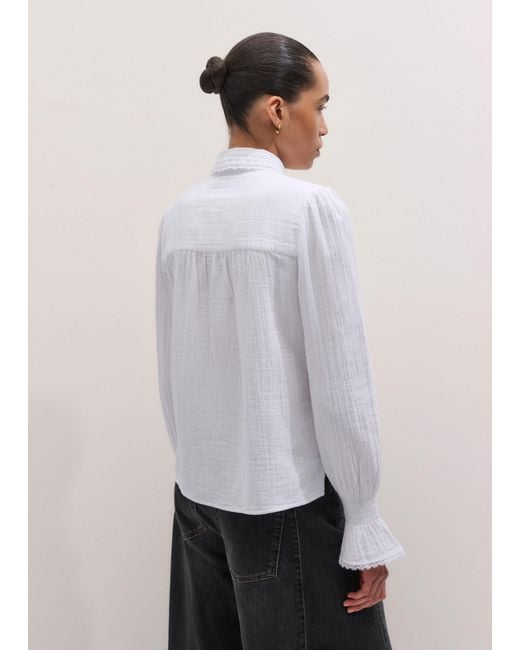 ME+EM Gray Cheesecloth Delicate Lace Trim Long Sleeve Blouse