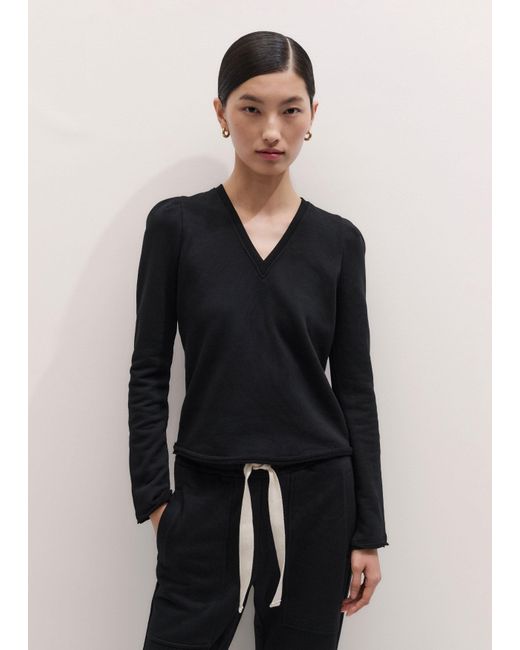 ME+EM Black Raw Edge V Neck Sweatshirt