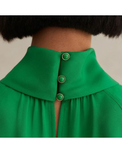 ME+EM Green Silk High Neck Raglan Sleeve Top