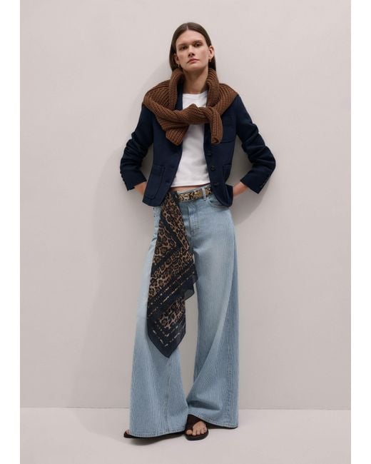 ME+EM Blue Herringbone Crop Jacket