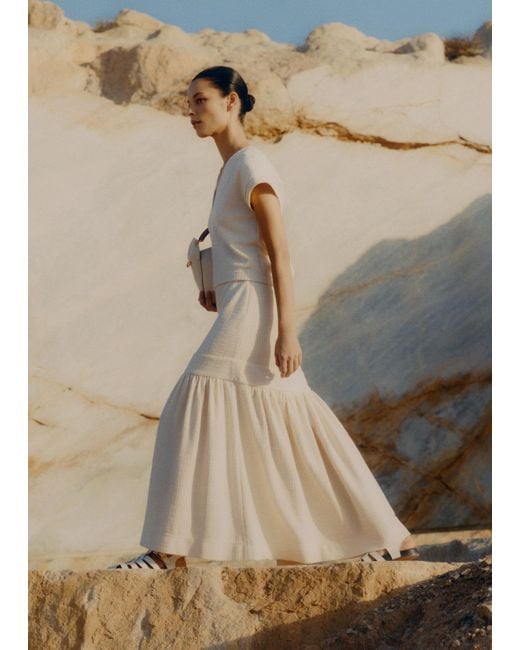 ME+EM Natural Textured High-Waisted Maxi Skirt