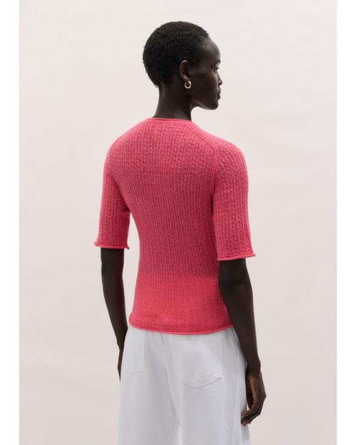 ME+EM Pink Lofty Fine Cable Knit Slim Tee
