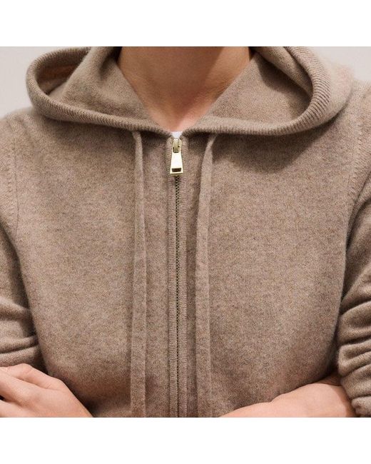 ME+EM Brown Cashmere Two Way Zip Straight Hoody Hazelnut Melange