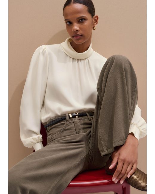 ME+EM Brown Silk High Neck Slim Top