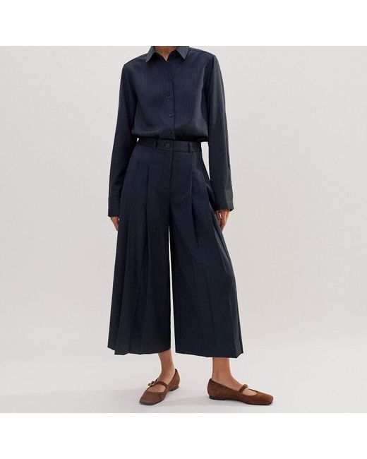 ME+EM Blue Pleated Mélange Twill Culotte