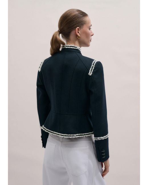 ME+EM Blue Contrast-Trim Fitted Wool-Blend Jacket