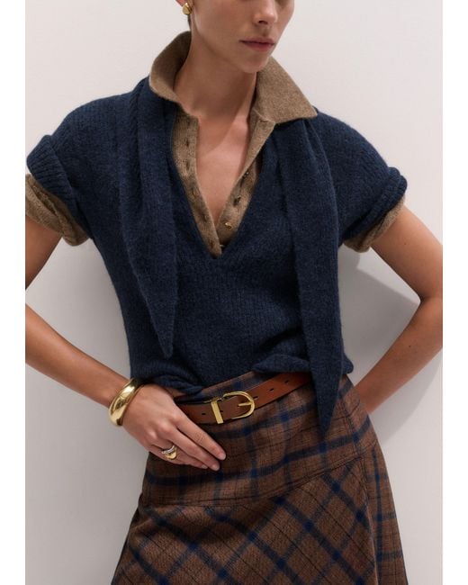 ME+EM Brown Merino Cashmere Silk Pouf Sleeve Knit Tee