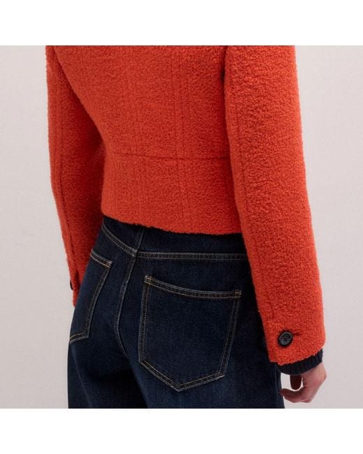 ME+EM Red Cropped Boucle Jacket