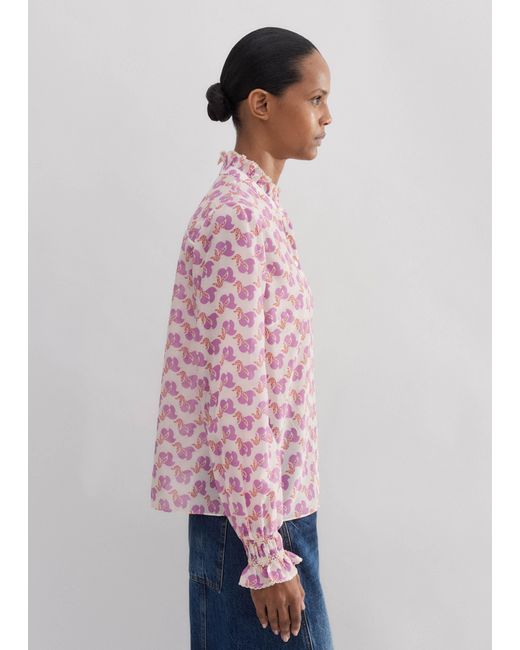 ME+EM Pink Silk Cotton Bird Of Paradise Print Blouse