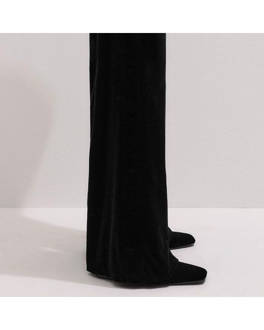 ME+EM Black Stretch Velvet Kick Flare Trouser