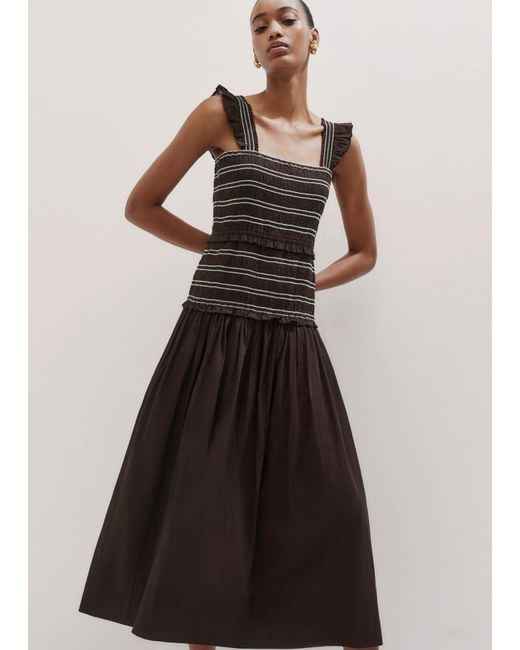 ME+EM Black Cotton Poplin Contrast Stitch Midi Dress