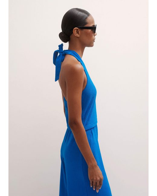 ME+EM Blue Towelling Halterneck Crop Top