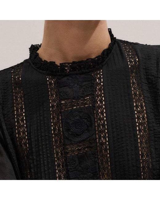 ME+EM Blue Cotton Voile Lace Top