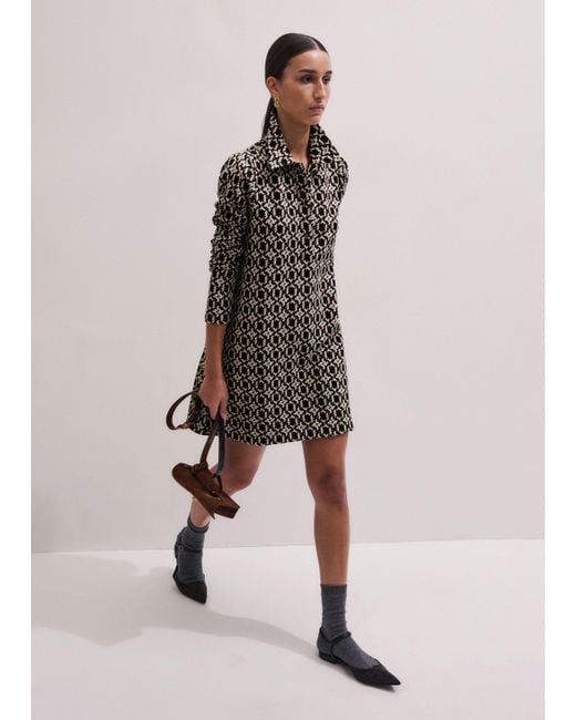 ME+EM White Graphic Jacquard Short A-Line Dress