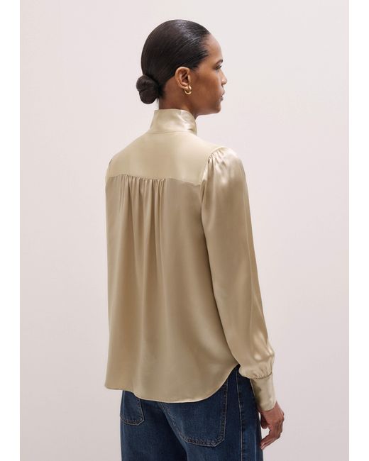 ME+EM Blue Silk Satin Tie Neck Blouse