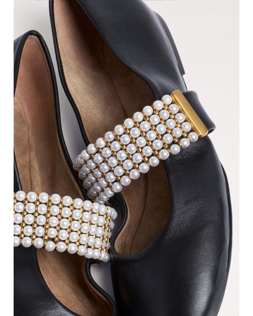 ME+EM Black Pearl Trim Round Toe Ballerina
