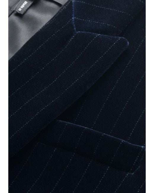 ME+EM Blue Pinstripe Velvet Sharp Shoulder Blazer