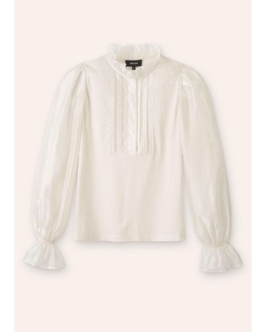 ME+EM Natural Frill Neck Scallop Detail Layering Blouse