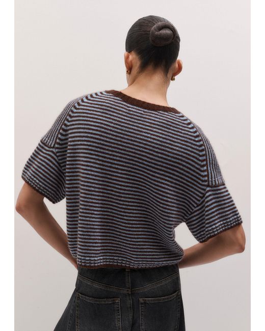 ME+EM Gray Wool Cashmere Silk Relaxed Crop Knit Tee Pecan-Chambray