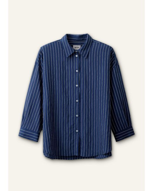ME+EM Blue Boxy Three Quarter Sleeve Striped Shirt