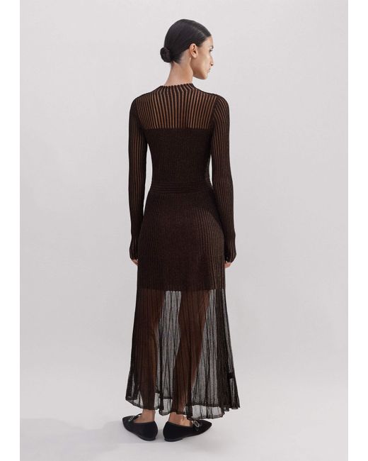 ME+EM Brown Metallic Pointelle Knit Maxi Dress