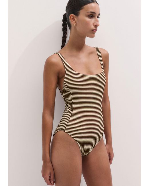 ME+EM Multicolor Microstripe Swimsuit Cinnamon-Cream