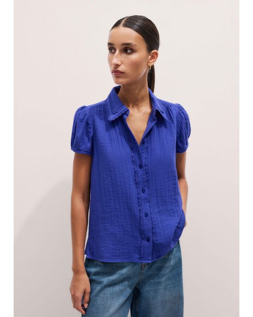 ME+EM Blue Cheesecloth Cap-Sleeve Blouse