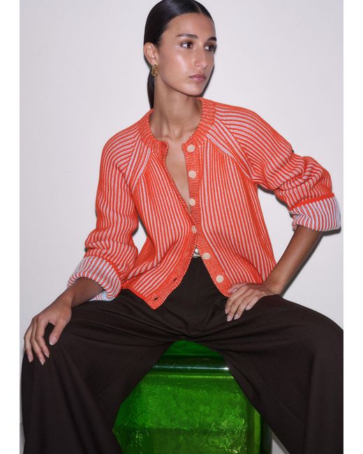 ME+EM Red Soft Touch Rib Cotton Cardigan Vivid Chambray