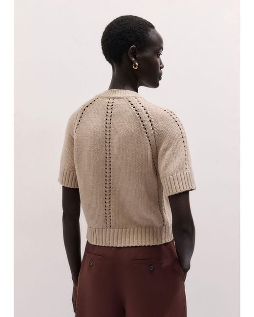ME+EM Brown Chunky Cotton Button-Through Knit Tee