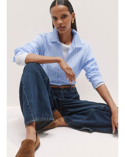 ME+EM Blue Cotton Voile Relaxed Forever Stripe Shirt
