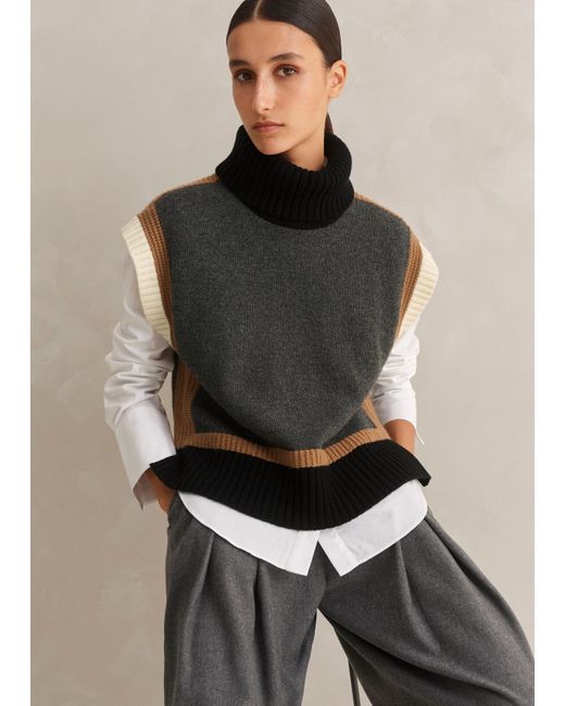 ME+EM Multicolor Merino Cashmere Contrast Panel Vest + Snood