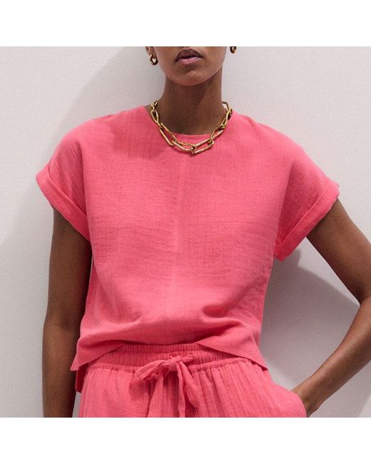 ME+EM Pink Cheesecloth T-Shirt