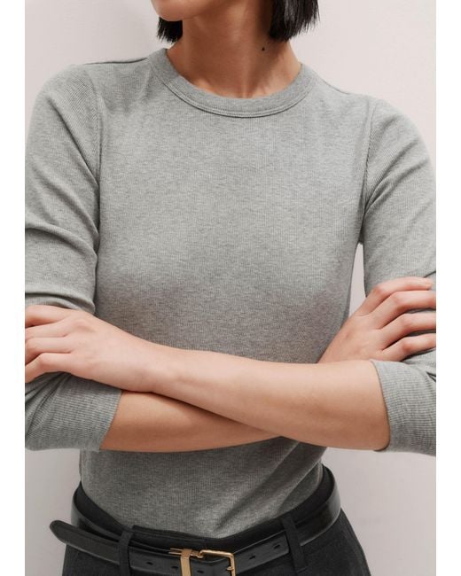 ME+EM Gray Ultimate Rib Long Sleeve Top Mélange