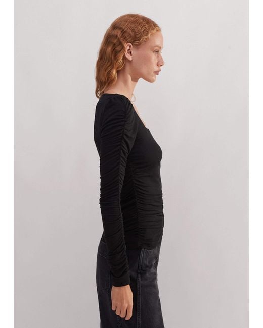 ME+EM Black Ruched Square Neck Top