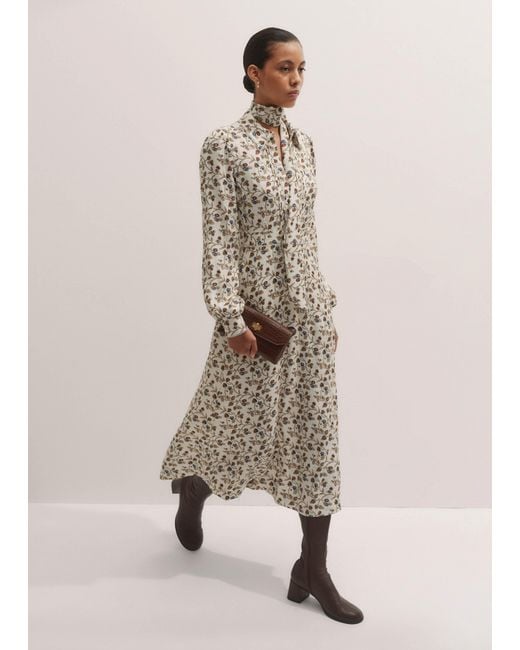 ME+EM Natural Jacquard Cottage Garden Print Maxi Shirt Dress + Belt