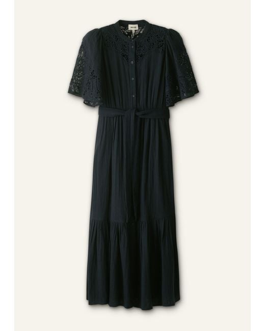 ME+EM Blue Cheesecloth Embroidered Maxi Dress + Belt