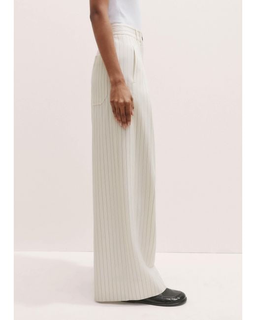 ME+EM Natural Italian Wool-Blend Pinstripe Double Pleat Wide Leg Trouser