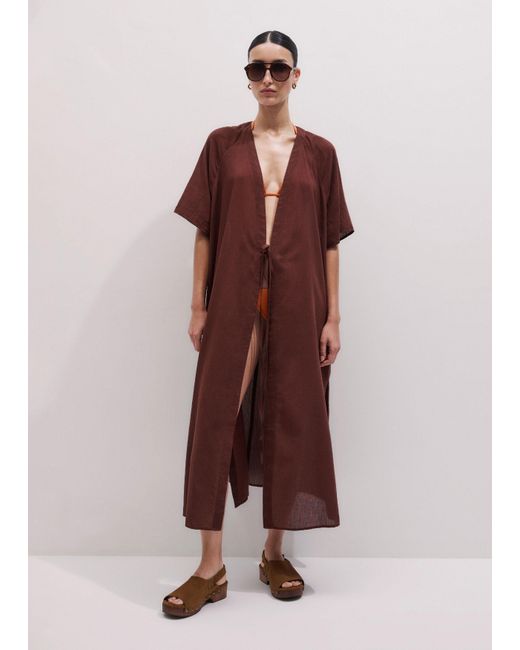ME+EM Red Cotton Holiday Kaftan Maxi Dress