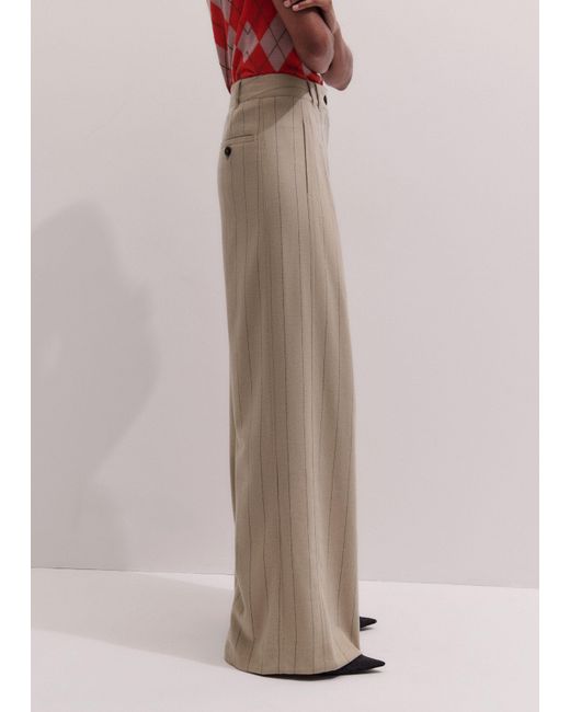 ME+EM Brown Wide Leg Double Pleat Pinstripe Trouser