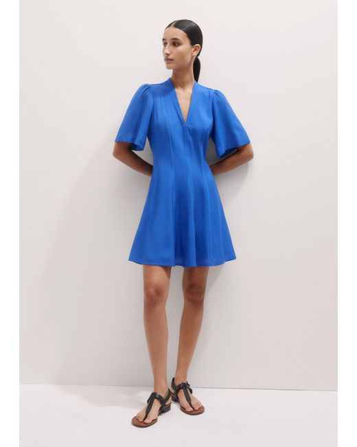 ME+EM Blue Panel Detail Fit And Flare Short Dress + Tie