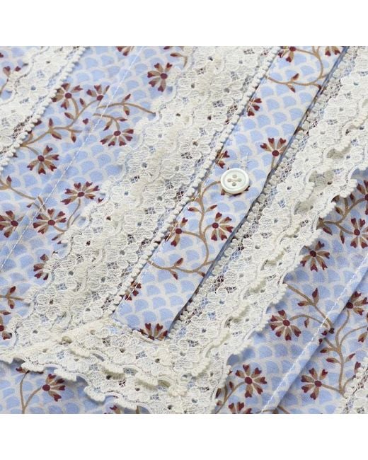 ME+EM Blue Scallop Daisy Print Trim Detail Blouse + Tie